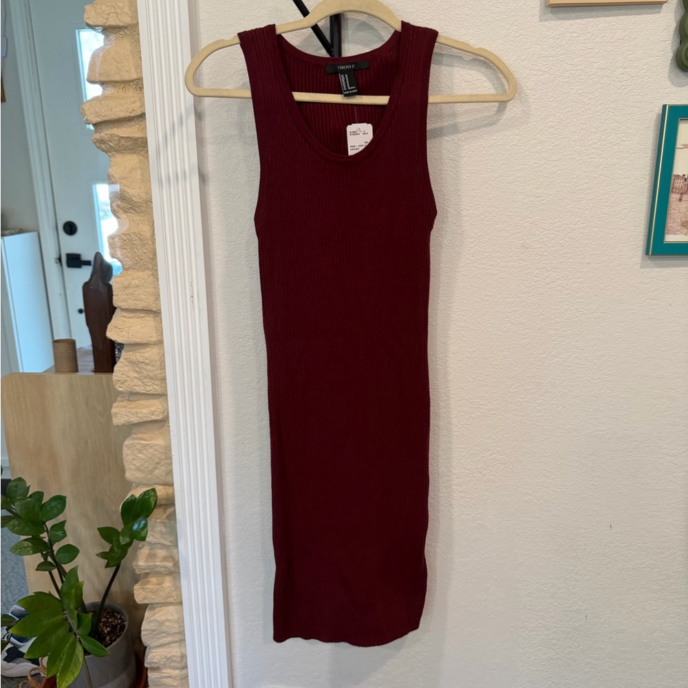 Forever 21 Burgundy Ribbed Midi Dress